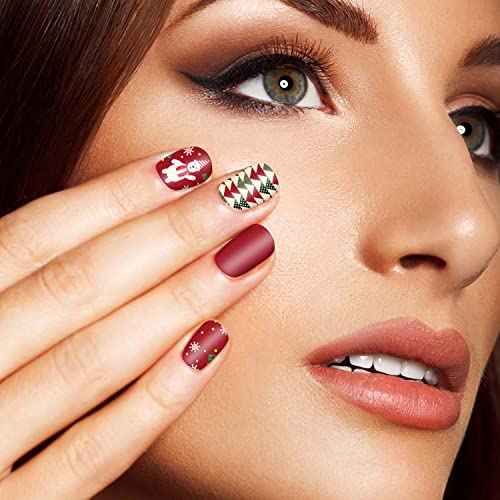 SILPECWEE 20 Sheets Christmas Nail Polish Strips Full Nail Wraps for Women Self Adhesive Nail Polish Stickers Holiday Manicure Stickers for Nail Art with Nail File (Chic Style)