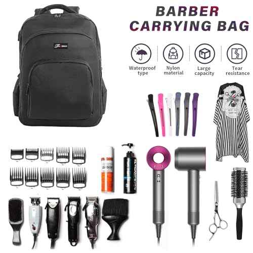 TORIBIO Barber Supplies Bag for Clippers and Supplies, Hairstylist Clipper Portable Backpack for Barber Tools (Black)