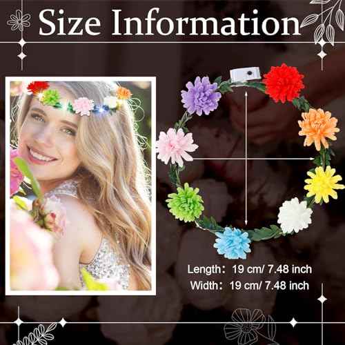 Yunsailing 64 Pcs Halloween Light up Flower Crown LED Glow Party Headband Girl Headpiece Glowing Floral Headdress(Cute)