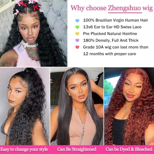 13x6 HD Transparent Swiss Lace Deep Wave Lace Front Wigs Human Hair 200% Density Deep Curly Human Hair Wig 20 Inch