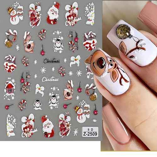 6 Sheets Christmas Nail Art Stickers Snowflake Nail Decals 5D Embossed Self-Adhesive Santa Claus Elk Penguin Bear Xmas Tree Nail Supplies for Women Christmas Nail Art Decoration Winter Pegatinas U?as