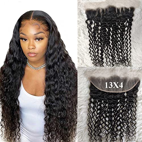 Soft Brazilian Hair Transparent Full Lace Frontals With Baby Hair 20 Inch Water Wave Pre Plucked 13X4 Ear to Ear Lace Frontal Closure Human Hair Pieces