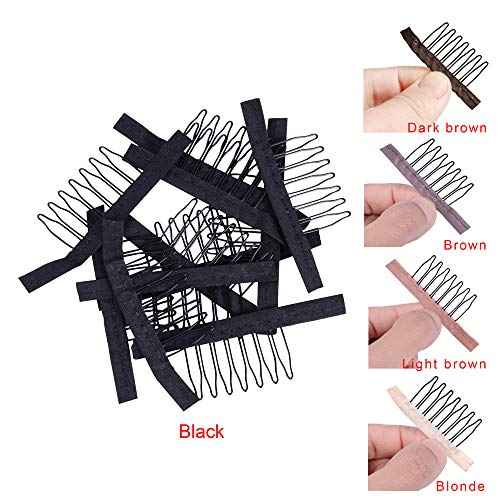 24 Pieces Steel Cloth Wig Combs and Clips Set - 7-Teeth Hair Accessories Tools for Making Wigs and Hairpieces (Black)