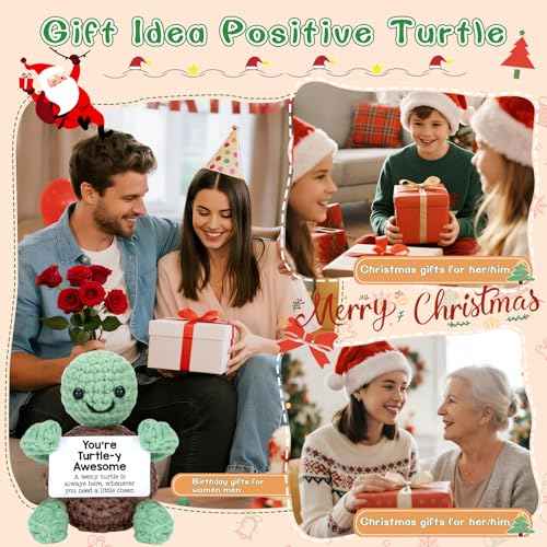 Mini Funny Turtle Christmas Birthday Gifts for Women Men Grandkids, Stocking Stuffers for Teen, Inspirational Small Animals Cute Stuff Things, Handmade Emotional Positive Crochet Turtle Decorations