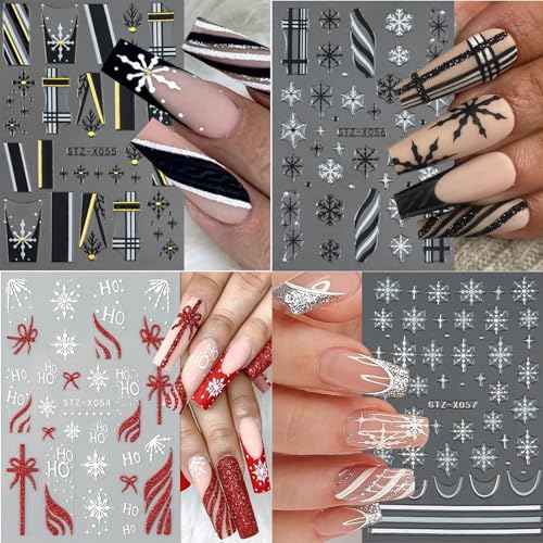 9 Sheets Christmas Nail Art Stickers Decals 3D Self-Adhesive Christmas Gifts Nail Art Supplies Cute Snowflake Xmas Winter Nail Art Design for Women Girls Nail Decoration Accessories