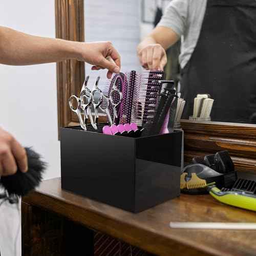 Noverlife Hair Salon Scissor Holder Box, Shear Holder for Stylist, Professional Hairdressing Scissors Rack Barber Organizer Box for Storage Combs Clips Brushes Holder, Barber Supplies Shear Case