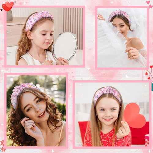 PANTIDE Conversation Heart Jeweled Knotted Headband - XOXO Love Candy Rhinestone Embellished Headband Wide Top Knot Fashion Hair Accessories Mother's Day Birthday Gift for Women Lover (Pink Plaid)