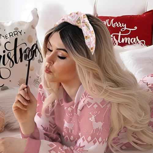 Christmas Knotted Headband for Women Christmas Tree Snowflake Headbands for Girls Snow Headband Christmas Headwear Hair Accessories Pink