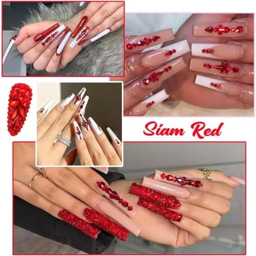 Red Nail Rhinestones 120 Multi Shapes Flatback Ruby Red Crystals Gems +SS10 SS16 Siam Red Round Beads K9 Glass Stones Diamonds Jewels Nail Art Supplies Nail Charms for Nails Faces Eyes Makeup Crafts