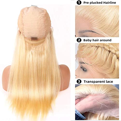 613 Blonde 13x4 Lace Front Wig Human Hair Pre Plucked Brazilian Straight 613 Blonde Human Hair Wigs for Women 150% Density Transparent Lace Frontal Wig with Baby Hair (16 inch, 13x4 Straight)