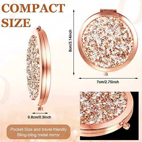 Cindeer 24 Pcs Small Compact Mirror Folding Pocket Makeup Round Hand Held Cosmetic Magnifying Compact Rhinestone Mirror with 1X/2X Magnification for Women Girls Travel (Mixed Colors)