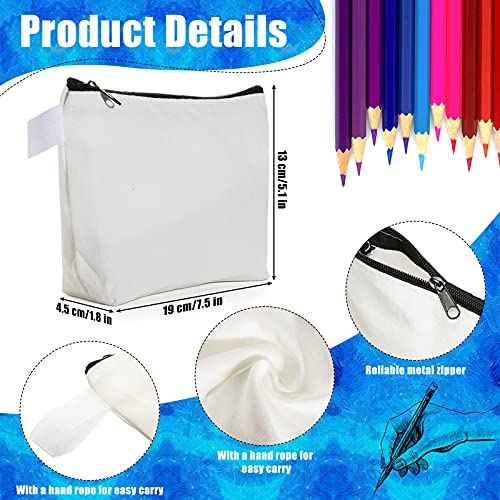 12 Pack Blank Canvas Makeup Bags Bulk DIY Craft Zipper Pencil Pouch Bag Multipurpose Cosmetic Toiletry Pouch Organizer Case for Travel Storage Sublimation, 7.5 x 5.1 x 1.8 Inch