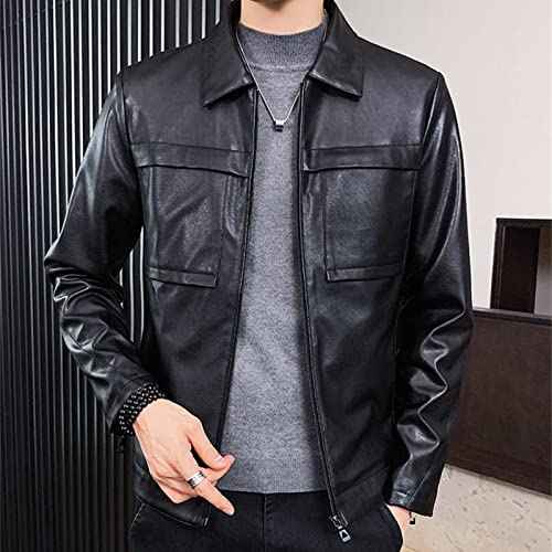 Men's Faux Leather Lambskin Biker Jacket Lightweight Vintage Motorcycle Outwear Classic PU Leather Jackets