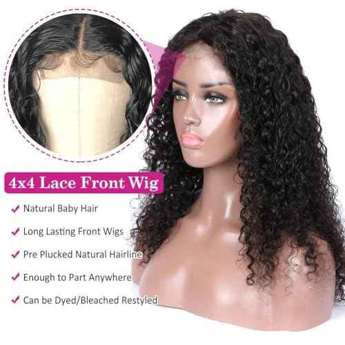 Josblue 4x4 Deep Wave Lace Front Wigs Human Hair Wigs,Wet and Wavy Lace Frontal Wig 180% Density HD Transparent Lace 100% Unprocessed Virgin Human Hair for Black Women Natural Color (22 Inch)