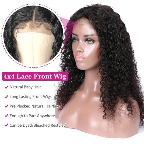 Josblue Deep Wave Lace Front Wigs Human Hair Wigs for Black Women 180% Density 4X4 HD Transparent Lace Closure Human Wigs for Black Women Glueless with Baby Hair Natural Color