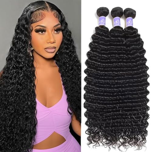 12A Deep Wave Human Hair Bundles 16 18 20 Inch Deep Curly Bundles Human Hair 100% Unprocessed Brazilian Virgin Weave Double Weft Raw Remy Hair Deals Full And Thick