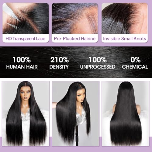 18Inch 13x6 Lace Front Wigs Human Hair 210 Density Straight HD Lace Front Wigs Human Hair Pre Plucked with Baby Hair Glueless Wig Virgin Hair Lace Front Wigs for Women (13X6 Straight Wig, 18Inch)