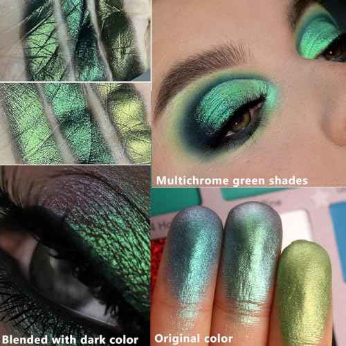 Afflano Green Eyeshadow Palette Christmas Makeup Gift, Multichrome Red Green Eyeshadow Palette High Pigmented, Emerald Forest Glitter green Eye Shadow White Black Lime Teal Blue Witch FX Xmas Makeup