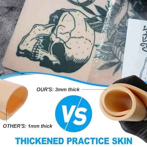 305Pcs 3MM Tattoo Skin and Ink Caps Kit - Emalla 2Pcs Fake Skin Practice and 3Pcs Black Tattoo Ink Cups Holder with 300Pcs Tattoo Ink Caps 100 Small 100 Medium 100 Large Tattoo Supplies for Beginners