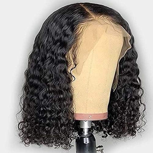 150% Density Water Wave Pre Plucked Front Lace Wigs Human Hair 14 Inch Natural Black Brazilian Virgin Real Hair Glueless Bob Lace Wig Natural Hairline