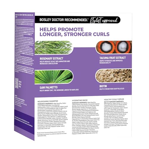 Bosley Curl Ultra Hydrating System ? 3-Step Anti-Thinning Regimen with Shampoo, Hydrating Mask & Scalp Serum ? Tacuma Butter, Biotin, Saw Palmetto & Rosemary ? For Curly & Coily Hair