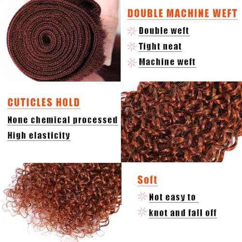 Reddish Brown Human Hair Bundles Curly Wave Color #33 Copper Red Brown Wet and Wavy Unprocessed Native Virgin Raw Trippy Hair Extensions 3 Bundles 16 18 20 Inch Quick Weave Double Weft for Black Woman