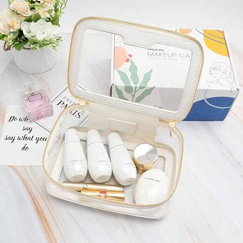 Aveniee Clear Makeup Bag, Large Transparent Cosmetic Pouch with Dual Zippers, Travel Toiletry Case Car Organization for Women Enssantials (Off-White)