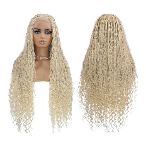 Miz Barn 360 Full Lace Front Knotless Box Braided Wigs 100% Handmade Synthetic Lightweight Twist Braided Wig Swiss Lace Braids Wigs With Baby Hair For Black Women (613#, 32")