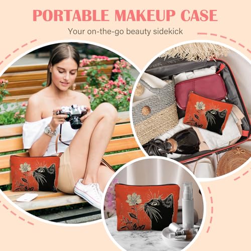 Black Cat Makeup Bag for Women, Cat Lovers Mom Lady Gifts, Black Cats Gifts Cosmetic Bag for Purse