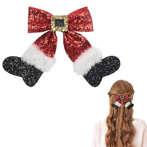 Doneace Red Sparkly Sequin Big Bow Christmas Stocking Hair Clip Glitter Bows Barrettes Christmas Hair Accessories for Girls Women Xmas Party Gifts (Type C, 1 Count, Pack of 1)