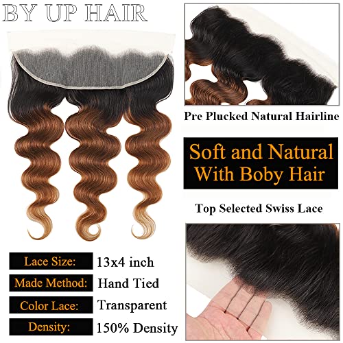 1B/30 Body Wave Lace Frontal Closure - 13x4 Transparent Ear To Ear Ombre Frontal 12A Unprocessed Brazilian Virgin Human Hair #1b/30 Pre Plucked with Baby Hair (20inch)
