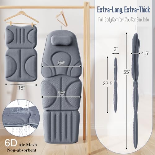 Luxury Full Body Bathtub Pillow 6D Air Mesh,Extra Long Bath Pillow for Tub Non Slip,Soft Relax Tub Pillow for Bath Head Neck Back Waist Support,Large Thick Spa Bathtub Cushion