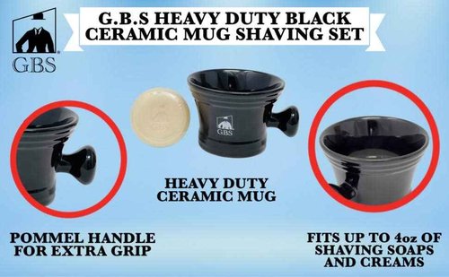 G.B.S Stylish Grooming Shaving Set for Wet Shaving Boxed Ceramic Black Shaving Soap Bowl/Mug with Knob Handle