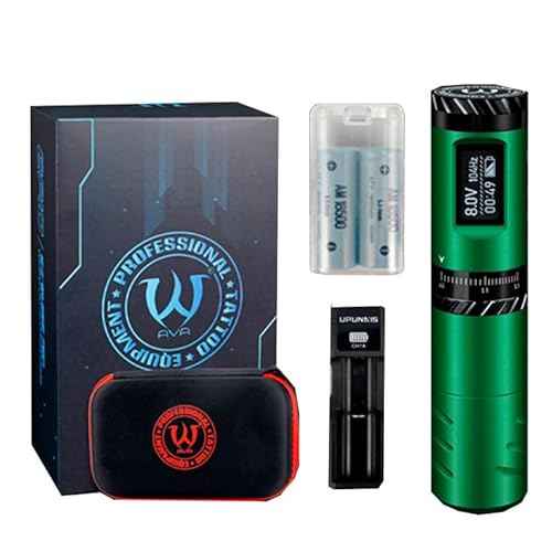 Ava Adjustable Stroke Wireless Tattoo Pen - Adj Stroke 2.5mm to 4.5mm (Green, EP10 Long)