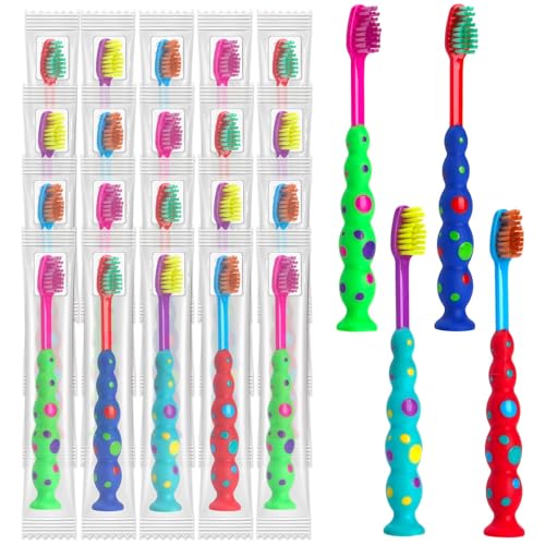 200 Pack Kids Toothbrush Soft bristles Toddler Lovely Toothbrush with Suction Cup Bulk, Includes Travel Covers, Individually Wrapped Toothbrushes for Kid Home School Daycare Camp (Candy)