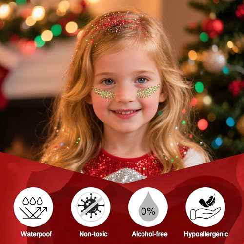 Christmas Hair Glitter Stick,Green Red Face Body Glitter for Kids,Waterproof Christmas Outfits for Women, Stocking Stuffers Sparkling Festival Party Gift for Women Girls,Chunky Glitter Makeup