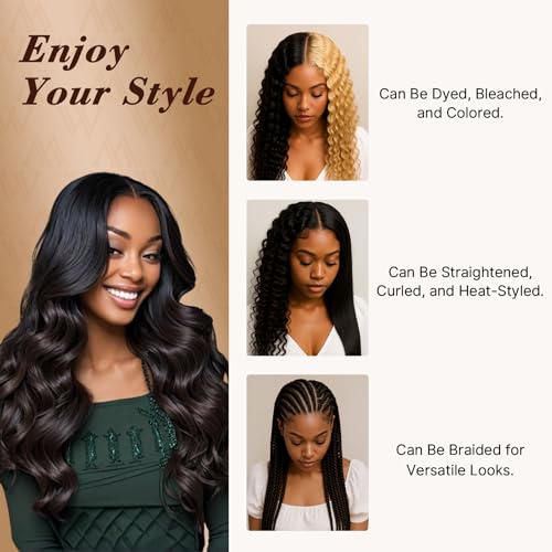 Wequeen 16A Body Wave Human Hair Bundles 28 Inch 100% Unprocessed Brazilian Virgin Hair Quick Weave Bundles Human Hair Extensions Real Human Hair, Natural Black