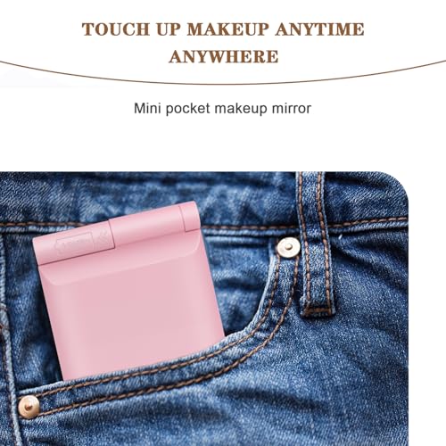 YUNYILAN Compact Makeup Mirror, LED Lighted Makeup Mirror, Handheld & Portable for Travel & On The go (Pink-B)
