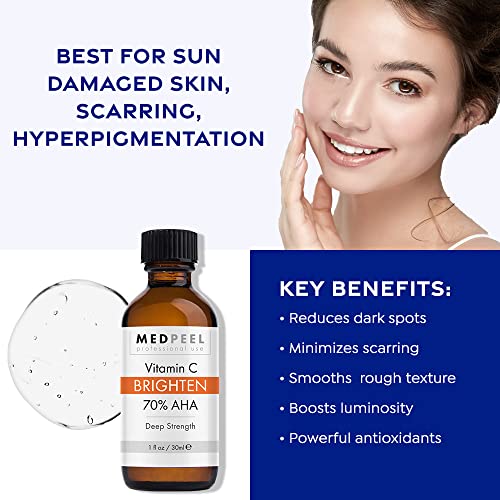 Medpeel 70% AHA & Vitamin C Brightening Essential Peel Kit, Includes Peel, Prep, Neutralizer, Deep Strength Professional Grade Chemical Face Peel, Reduces Age Spots, 1oz/30ml (Kit of 3)