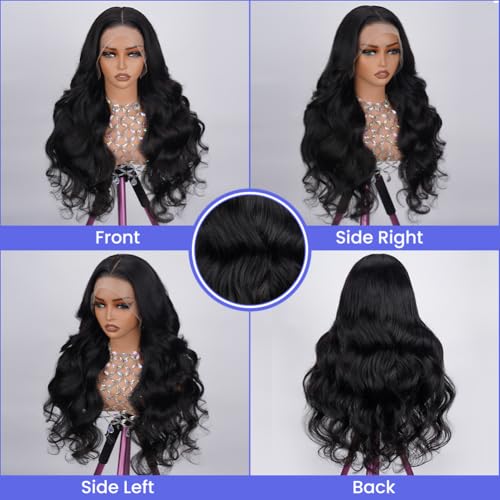 13x4 Body Wave Lace Front Wigs Human Hair For Women HD Transparent Lace Frontal Wigs Human Hair Pre Plucked With Baby Hair 180% Density 9A Glueless Natural Black 22 inch