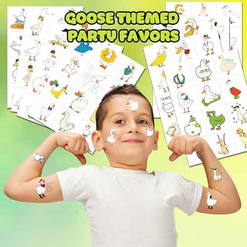 Duck Pre-Cut Temporary Tattoos 8 Sheets 96 PCS Silly Goose Party Decorations Supplies Favors Geese Animals Theme Birthday Cute Stickers Christmas Gifts for Boys Girls Class School Carnival (Normal)