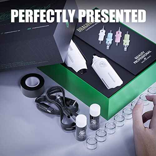 Dragonhawk Tattoo Gun Kit S1 Rotary Pen Machine with Cordless Battery Power supply Needles Cartridges for Beginner Practice & Learning