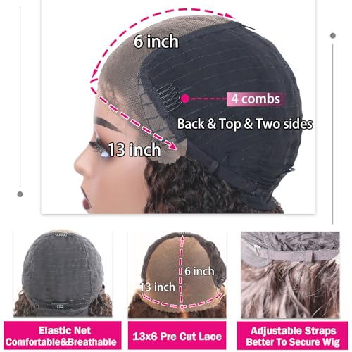 13x6 Lace Front Wigs Human Hair Glueless Wear and Go Kinky Curly Wig Pre Plucked Pre Cut HD Lace Frontal Wig with Baby Hair For Black Women 16 Inch Natural Color