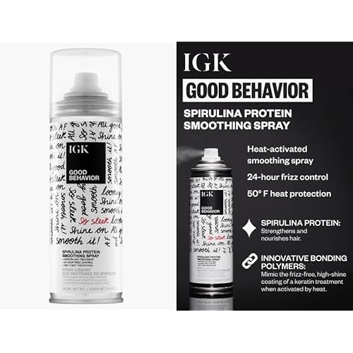 IGK GOOD BEHAVIOR | Ultra Smooth Shampoo (8 Oz) + Spirulina Protein Spray (5.6 Oz) | Frizz Control + Hydrates + Shine | Vegan + Cruelty-Free |