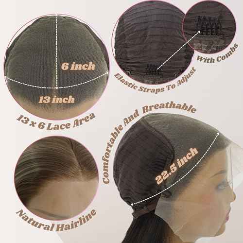 Highlight Light Blonde 13x6 Lace Front Wig Pre Plucked Glueless Long Straight Ombre Mixed Brown Blonde HD 13x6 Frontal Wig Free Deep Part Synthetic Lace Front Wigs for Women