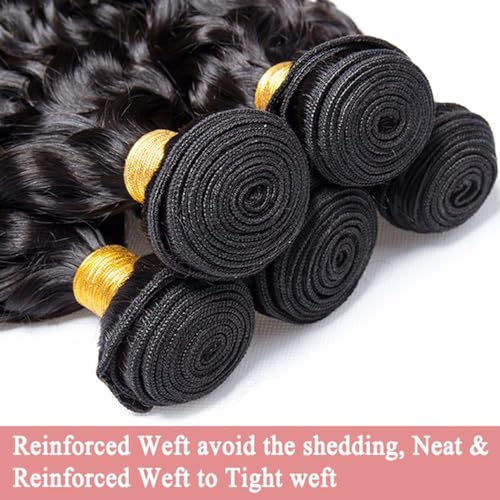 Water Wave Bundles Human Hair 20 22 24 Inch Deep Wave Bundles 10A Brazilian 100% Unprocessed Virgin Human Hair Wet and Wavy Bundles Double Weft Water Curly Weave 3 Bundle Natural Black