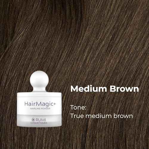 Rumi Cosmetiques HairMagic+ Root Touch Up Powder ? Instant Gray Hair Coverage & Hairline Filler ? Water-Resistant, Natural Finish, Nourishing Formula with Argan Oil (Medium Brown)