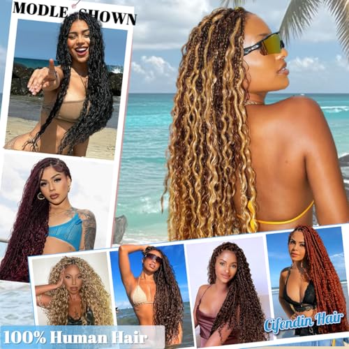Human Braiding Hair For Boho Braids 24 Inch 110g Deep Wave Bulk Human Hair for Braiding Knotless 12A 100% Brazilian Virgin Hair Extensions Bulk Bohemian 3 Bundles Color Copper