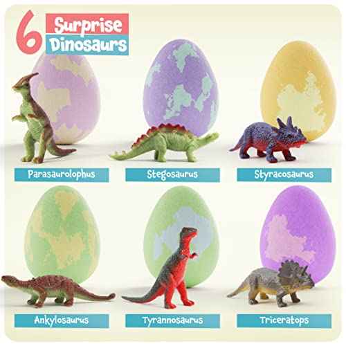 Dan&Darci Dino Egg Bath Bombs for Kids - Kid Baths Bomb with Surprise Inside - Dinosaur Toys Gift for Boys and Girls Ages 6 7 8 Years Old Gifts - Fun Educational Toy Fizzy - Basket Stuffers