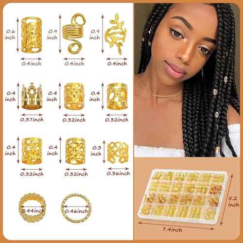 Hair Jewelry, Dreadlock Accessories, Gold Hair Cuffs, Soft Lightweight Braid Accessories, Hair Charms, Sturdy Loc Jewelry, Adjustable Hair Cuffs, Loc Jewels for Black Women, Men (220Pcs-Gold)